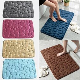 Bath Mats Solid Bathroom Mat Velvet Non Slip Floor Rug Water Absorbent Doormat 3D Cobblestone Embossed Foot Shower Room