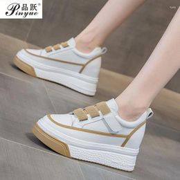 Casual Shoes 7cm Genuine Leather Sneakers Platform Wedge Hidden Heel Women Summer Autumn Lady Comfy White Hook