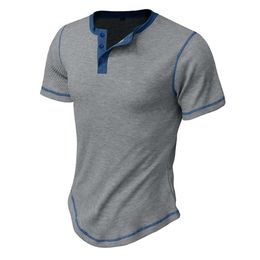 Men's Summer Short Sleeved Henley Shirt, Handsome Men's T-shirt, Waffle Chequered Colour Block Henleys