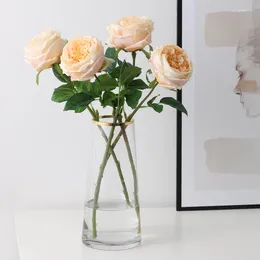 Decorative Flowers 6pcs/lot Simulation Latex Austin Rose Branch Restaurant Decorated With Fake Green Plants Artificial Flower White Roses