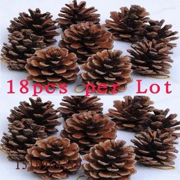 Decorative Flowers 1Lot 18pc Wooden Christmas Decorations Pine Cone Tree Hanging Ornament Big Cones Baubles