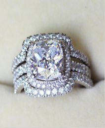 Victoria Wieck Cushion cut 8mm Diamond 10KT White Gold Filled Lovers 3in1 Engagement Wedding Ring Set Sz 5118668660
