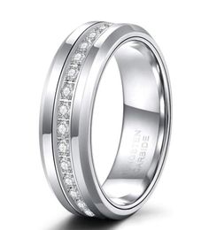 Wedding Rings 8mm Mens Tungsten Bands With Cubic Zirconia Trendy Eternity Ring Unisex Inlaid High Polish Size 7139764160