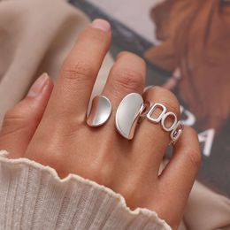 Industry, Japanese and Korean Silver Hollow Geometric Rings, Instagram Popular, Same Style Joint Ring Jewelry for Women