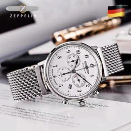 Wristwatches Zeppelin Watches Mens German Men Watch Chronograph Quartz Simple Business Casual Stainless Steel Band Waterproof