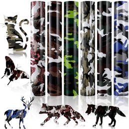 Window Stickers 7 Sheets Camouflage Pattern TPU Heat Transfer DIY Iron-on Press Cricut Film For T-Shirt Textiles Clothing Shoe Bag