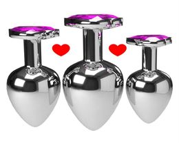 3pcsSet Multicolor Smooth Massager Anal Beads Crystal Jewellery Heart Butt Plug Stimulator Women Sex Toys Dildo Metal Anal Plug273S6585488