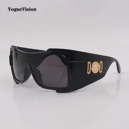 Sunglasses Oversize Acetate Square Frame Shield Women Fashion Outdoor UV Protective Eyewear For Unisex With Side Metal Decoratio