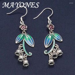 Dangle Earrings MAYONES 925 Sterling Silver Enamel Leaf Bud For Women Girls Retro Style Flower Hanging Jewellery EH205