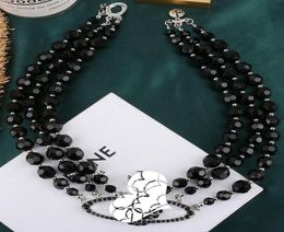 selling new European and American catwalk stars with threelayer pearl full diamond satellite necklace black necklace clavicle5422591