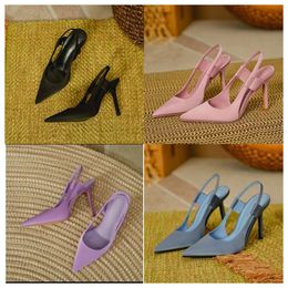 New top Designer High heels women's slim heels silk blue pointed single shoes with a back strap and skirt and women's sandals with a wrapped head