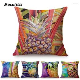 Pillow Tropical Pineapple Watercolour Home Decoration Sofa Cover Fruits Oil Painting Art Cotton Linen Square Case Cojines