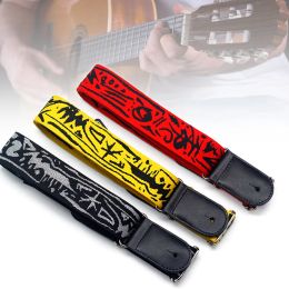 Guitar Pure Cotton Embroidery Double Fabric Guitar Straps with Genuine Leather Ends for Acoustic Electric Guitar Bass