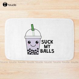 Bath Mats Boba And Bubble Tea; Kawaii; Suck My (Tapioca) Balls Mat Black Bathmats Music Bathroom Rugs