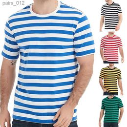 Men's T-Shirts Mens Striped Sailor T-shirt Summer Loose O-neck Casual Short sleeved T-shirt Sports Fashion Holiday Daily Top M-3XL yq240415