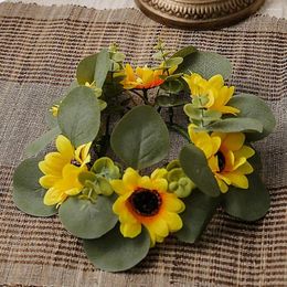 Candle Holders Wall Hanging Wreath Decor Sunflower Eucalyptus Ring Set For Home Wedding Party Table Centerpiece Artificial