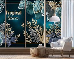 Wallpapers Papel De Parede Nordic Hand Drawn Tropical Plant Leaves 3d Wallpaper Mural Restaurant Living Room Tv Wall Papers Home Deocr