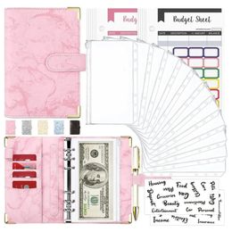 A6 Money Saving Organiser PU Leather Budget Binder Marble Notebook Budgets Planner Envelope Office School Supplies 240415