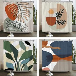 Shower Curtains Nordic Wind Curtain Rustic Geometric Morandi Color Abstract Print Fabric Bathroom Bath With Hooks