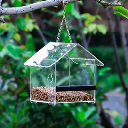 Other Bird Supplies Acrylic Feeder Food Box Anti-scatter Parrot With Stand Birds Feeding Hanging Outdoor