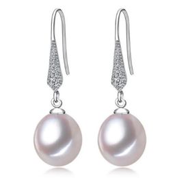 89mm White Pink Purple 100 Natural Freshwater Pearl Drop Earrings 925 Silver Zircon Jewellery for Women3745477