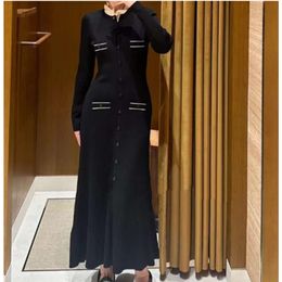 New Spring Long Dress Black Slimming Knitted Dress Women French Style SD Semi Perspective Hollow Out Embroidered Long Sexy Dinner Skirt For Women Lady Promdress 9072