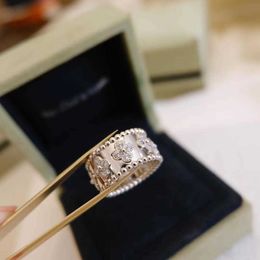 Designer Van V Gold Plated Mijin High Quality Kaleidoscope Ring for Women with Diamond Beads Edge Lucky Grass 2LRV