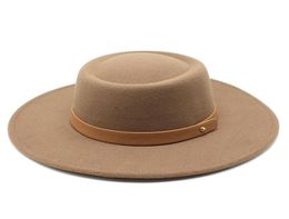 Wide Brim Hats Women039s Fedora Hat Round Flat Top Wool Felt Big Fall Winter Men And Women Concave Fashion Woolen Jazz6268743