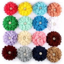 Decorative Flowers 5PCS 10.5CM 4.2" Big Blossom Scalloped Fabric Flower With Pearl Rtificial Silk DIY Wedding Party Home Floral