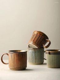 Mugs Japanese Coffee Cup Ceramic Retro Kiln Change Mug Simple Household Water Creative Handmade Striped Art Latte 300ml