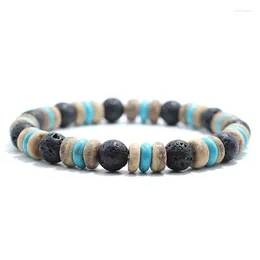 Charm Bracelets Vintage Wood Beaded Bracelet Mens Natural Lava Obsidian Stone Braslet Yoga Meditation Prayer Jewellery Tiger Eye Braclet Homme