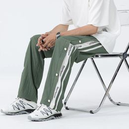 Men's Pants Ice-cool Straight Work With Wide-leg Design For Men Summer Loose Fit Trousers Side Stripes And Button Fastening