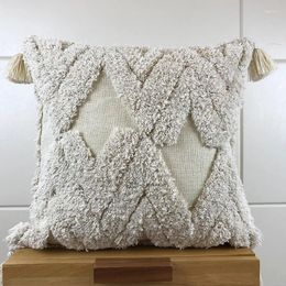 Pillow Handmade Cover Tufted Plush Ivory Case With Tassels For Sofa Seat Simple Home Decoration Linen 45 45cm 30x50cm