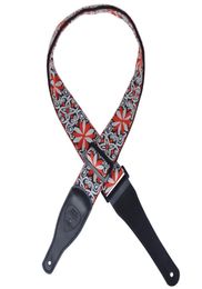 New Double Layer 25MM Jacquard Nylon Bass Guitar Strap Belts With Leather Ends Red Flower7352354