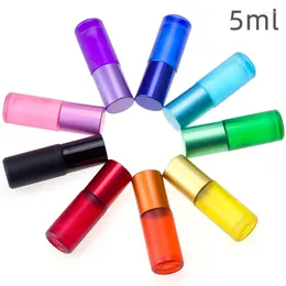 Storage Bottles 200pcs/lot 5ml Empty Frosted Colorful Roll On Glass Bottle Fragrances Perfume Essential Oil Steel Roller Ball