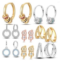 Hoop Earrings Elegant S925 Silver Original Dream Catching Net Geometric Irregular For Women And Couples Gift Boutique