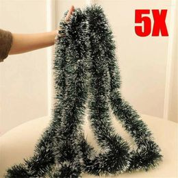 Decorative Flowers 5pcs 2M Christmas Garland Chunky Tinsel Green With White Trim Xmas Tree Decoration 6.5Ft Home Party Wall Door Decor Gift