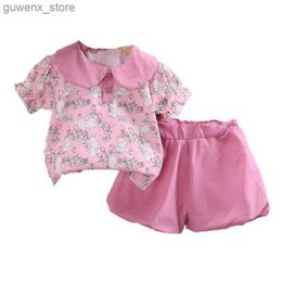 Clothing Sets New Summer Baby Clothes Children Girls Fashion Cartoon T-Shirt Shorts 2Pcs/Sets Toddler Casual Costume Infant Kids Tracksuits Y240415Y240417CJU9