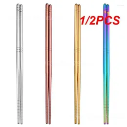 Chopsticks 1/2PCS Stainless Steel High Temperature Non-Slip Colourful Sushi Home Kitchen Tableware