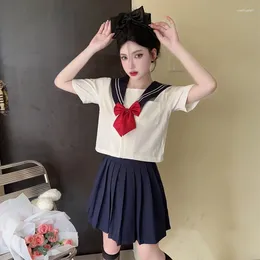 Clothing Sets 2024 Japanese Style S-2xl Student Girls School Uniforms Navy Costume Women Sexy Jk Suit Sailor Blouse Pleated Skirt