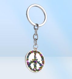 Novelty Butterfly Combination Peace Sign Keychain DIY Hippie Peace Bus Sign Glass Cabochon Pendant Charm Key Ring6951936