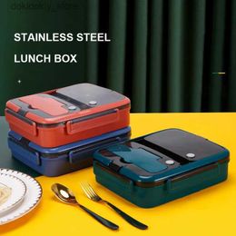 Bento Boxes Portable Stainless Steel Lunch Box For Kids Food Storae Containers Bento Box With Cutlery Microwavable Japanese Snacks Food Box L49