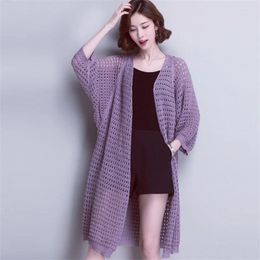 Women's Knits 2024 Summer Autumn Long Cardigan Women Knitted Sweater Female Shawl Cardigans Thin Coat Ladatch Korean