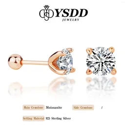 Stud Earrings #163 YSDD Fashion 0.3-1 Carat Moissanite Screw Cap Simple Four Claw Ladies 925 Sterling Silver Rose Gold