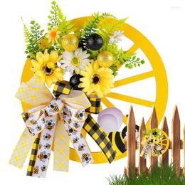 Decorative Flowers Sunflower Wreath Garland Wall Pendant Waterproof Door Decor Artificial Yellow Flower Floral For Bee Day Parties