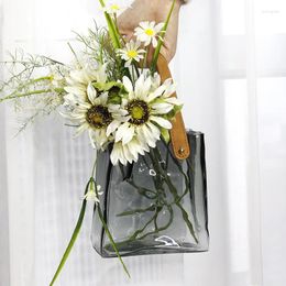 Vases Grey Glass Handbag Vase For Home Decor Modern Art Flower Centrepieces Living Room Kitchen Office Wedding