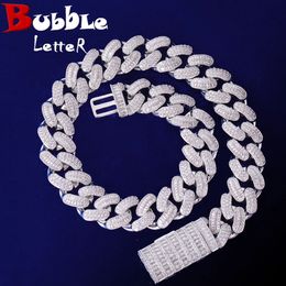 Bubble Letter Baguette Choker Necklace for Men 20mm Cuban Link Chain Iced Out Bling Charms Hip Hop Jewellery 240411