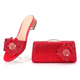 Slippers Summer Fashion Women's Sweet Flower Crystal Party Shoe Bag Set Italian Designer Brand Shoes Wedding