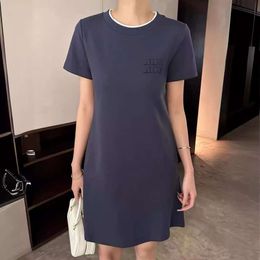 Designer MM Family 24Ss New Simple Atmospheric Double Layered Neckline Colour Blocking Design Fashionable Versatile Round Neck Short Sleeved Dress For Women