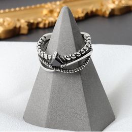 Cluster Rings 925 Sterling Silver Open Finger Ring Geometric Black Triangle Stone Vintage Punk For Women Girl Jewellery Gift Dropship